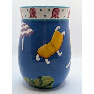 Saparna Ceramics Blue  Seaside Ocean Beach Style Colorful Vase Coastal Cottage